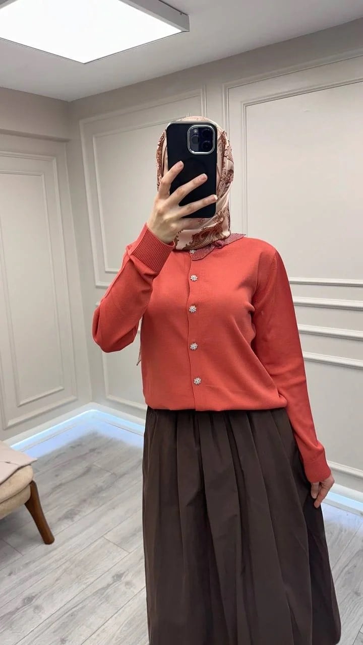 Ghisa 26KOBHRK3215 Taba Yakası Taşlı Triko Hırka