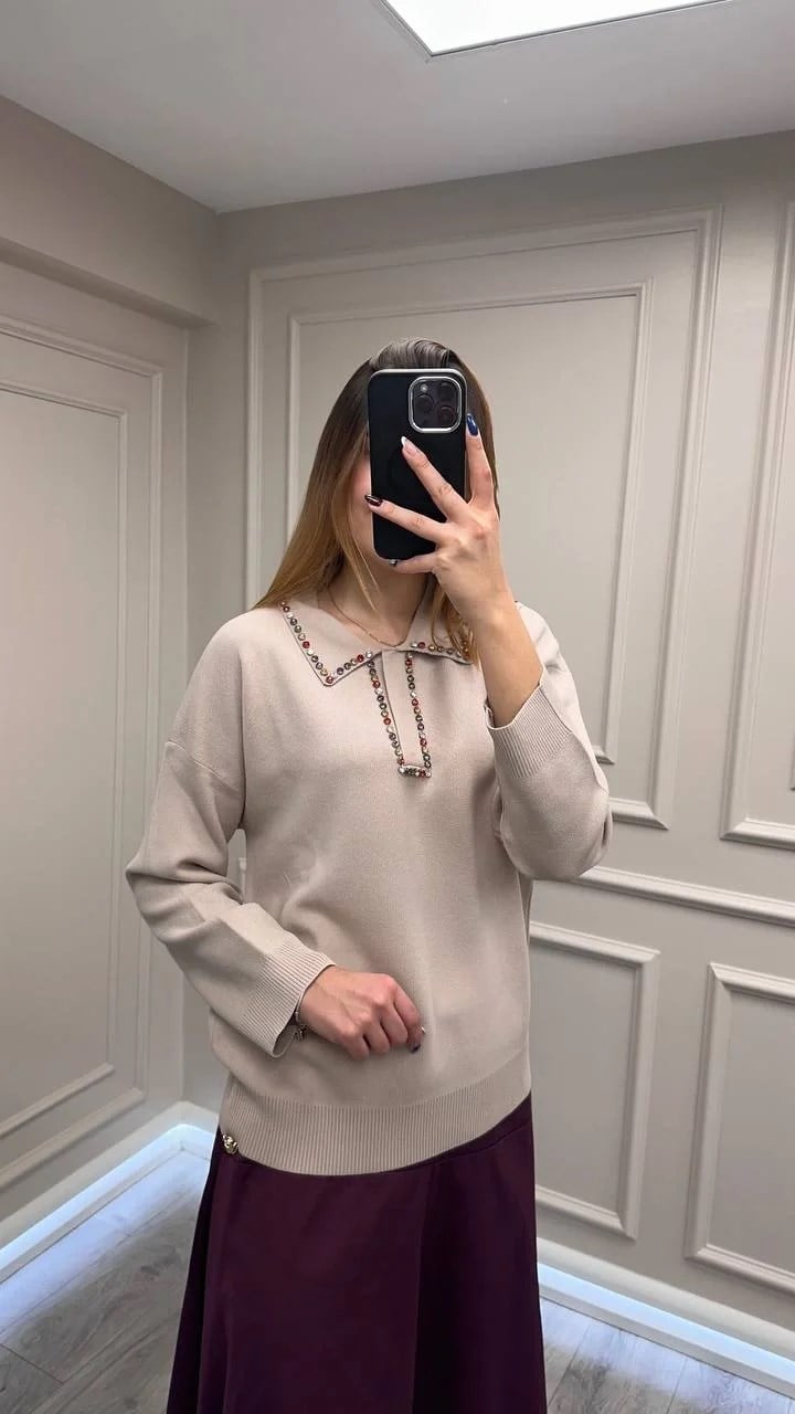 Ghisa 26KOBTNK4144 Kum Yakası Taşlı Tunik