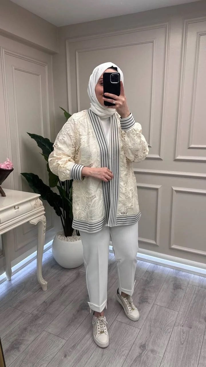 Ghisa 3610H3265 Ekru Brode Detaylı Hırka