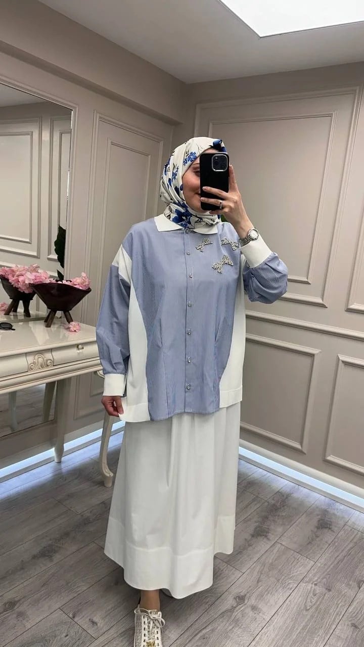 Ghisa 3610T4327 Lacivert Yakası Taş Detaylı Tunik