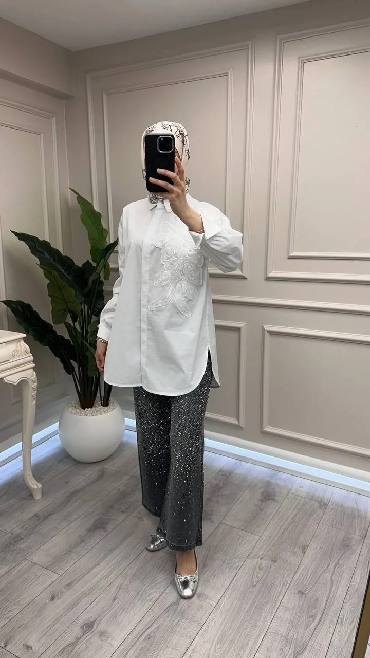 Ghisa 3610T4380 Ekru Yakası İşlemeli Tunik