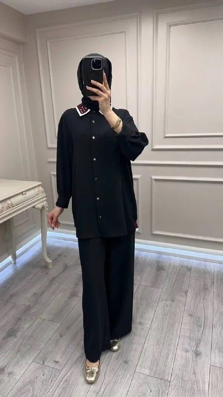 Ghisa 3610T9185 Siyah Yaka Detaylı İkili Takım