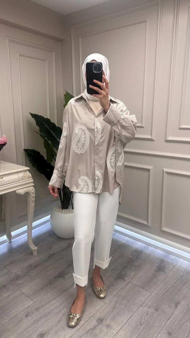 Ghisa 3611G4430 Haki Brode Detaylı Gömlek