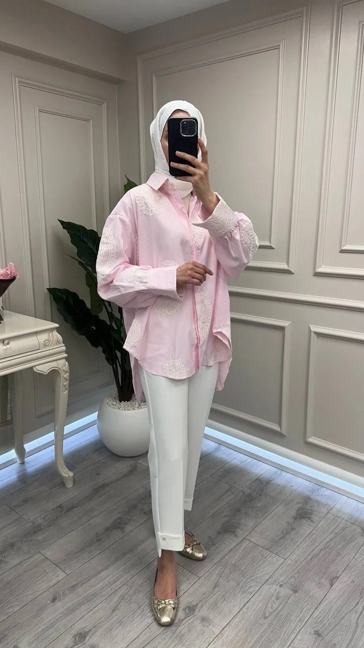 Ghisa 3611G4430 Pembe Brode Detaylı Gömlek