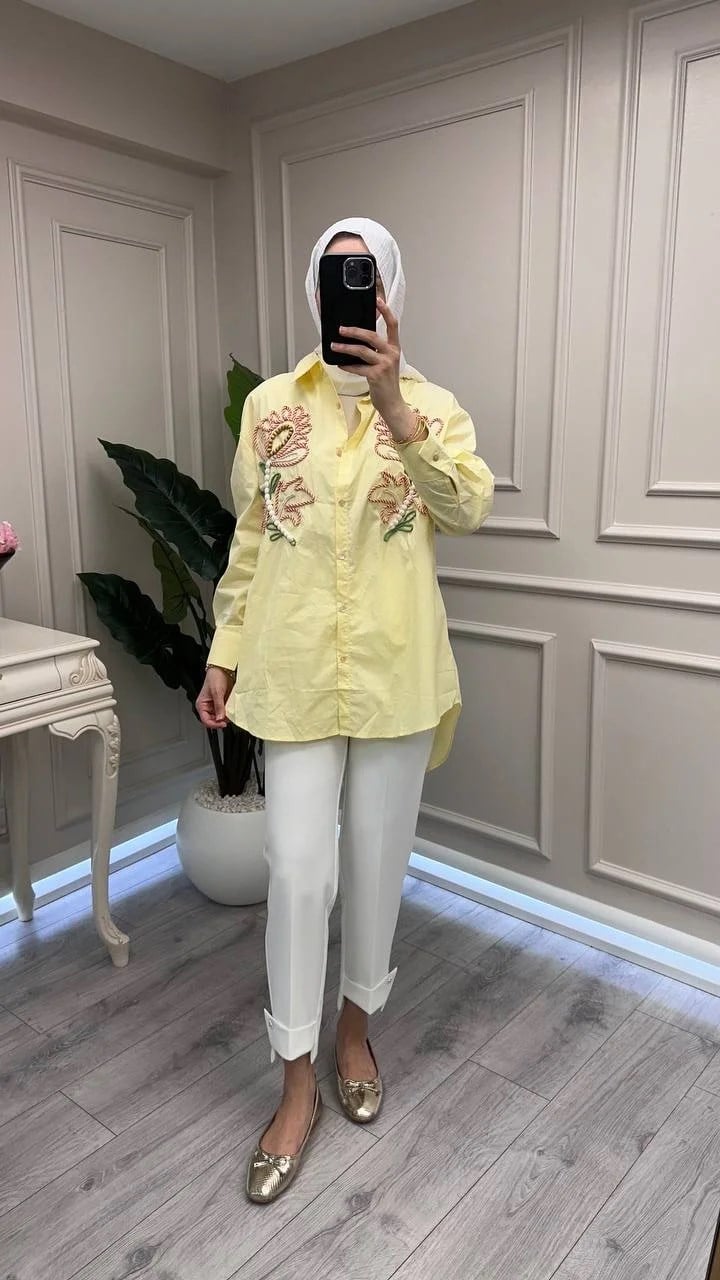 Ghisa 3611G4433 Sarı Nakış İşlemeli Gömlek