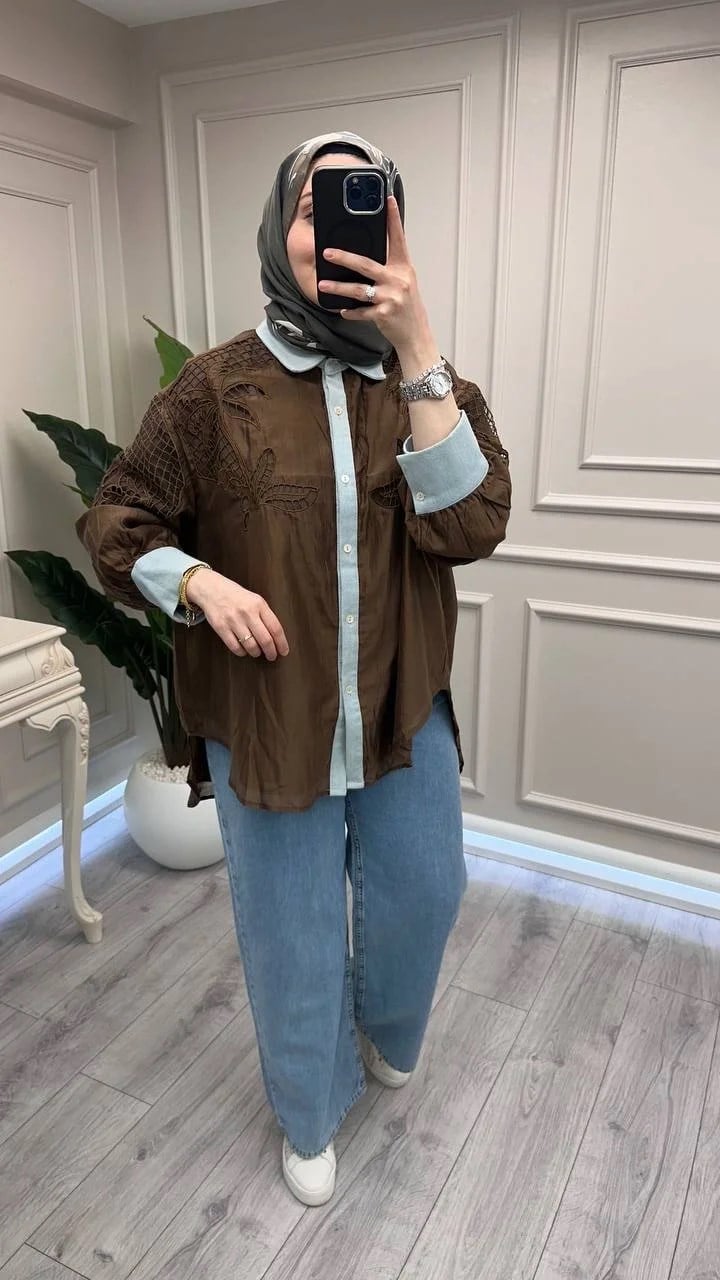 Ghisa 3611G4435 Kahve Denim Detaylı Gömlek