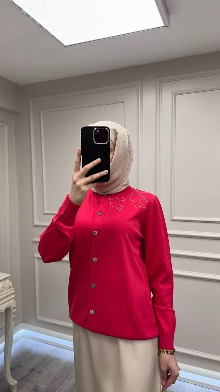 Ghisa 3620H3290 Kırmızı İşleme Detaylı Hırka