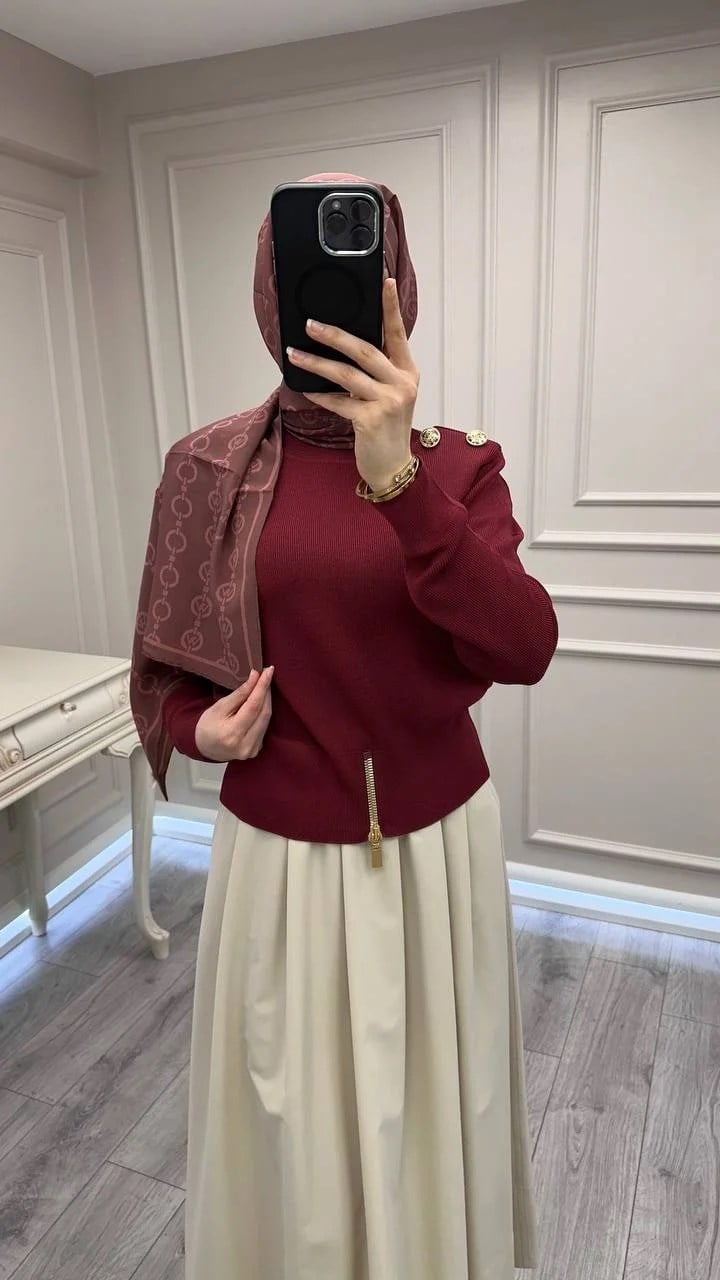 Ghisa 3620T4863 Bordo Vatkalı Fermuar Detaylı Merserize Tunik
