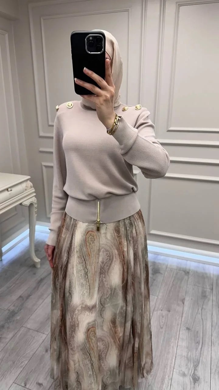 Ghisa 3620T4863 Taş Vatkalı Fermuar Detaylı Merserize Tunik