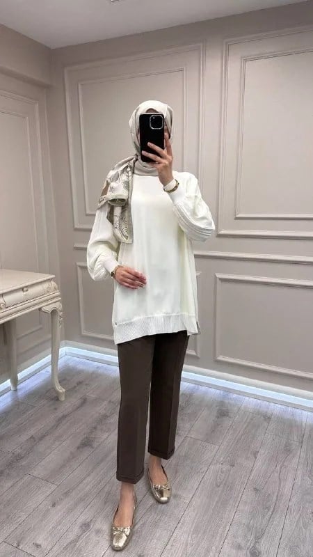 Ghisa 3630T4321 Ekru Kolları Merserize Detaylı Tunik