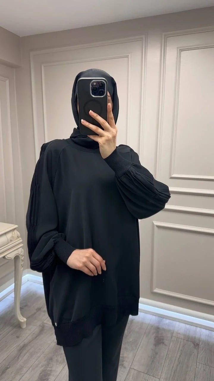 Ghisa 3630T4321 Siyah Kolları Merserize Detaylı Tunik