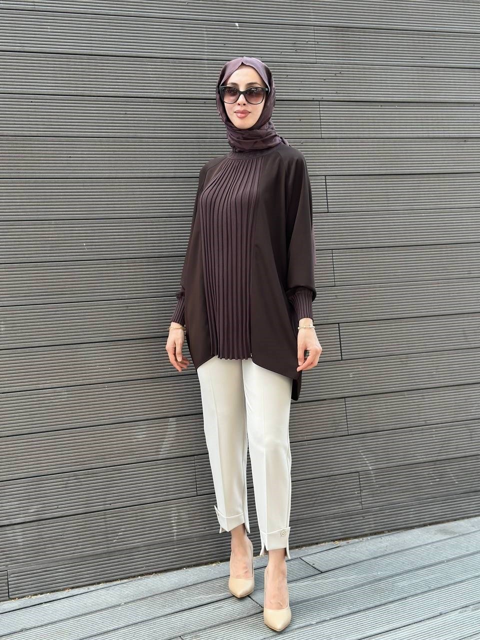 Ghisa 3630T4442 Kahve Önü Nervür Detaylı Tunik