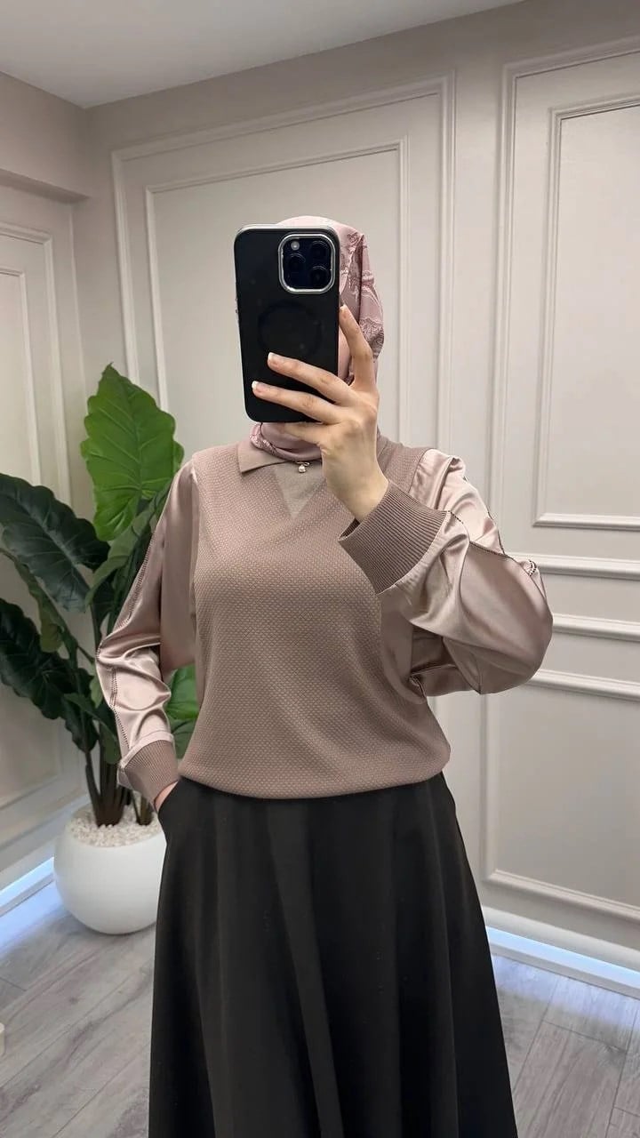 Ghisa 3651T4414 Kahve Kolları Saten Detaylı Tunik