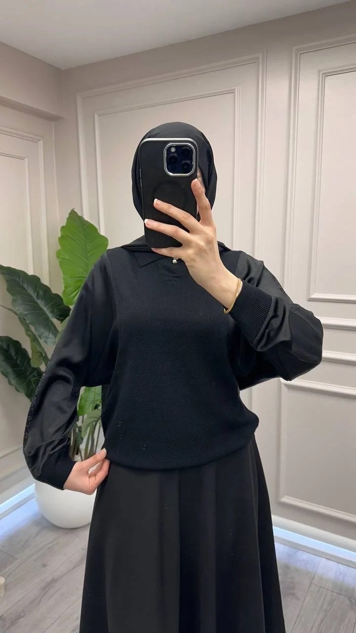 Ghisa 3651T4414 Siyah Kolları Saten Detaylı Tunik