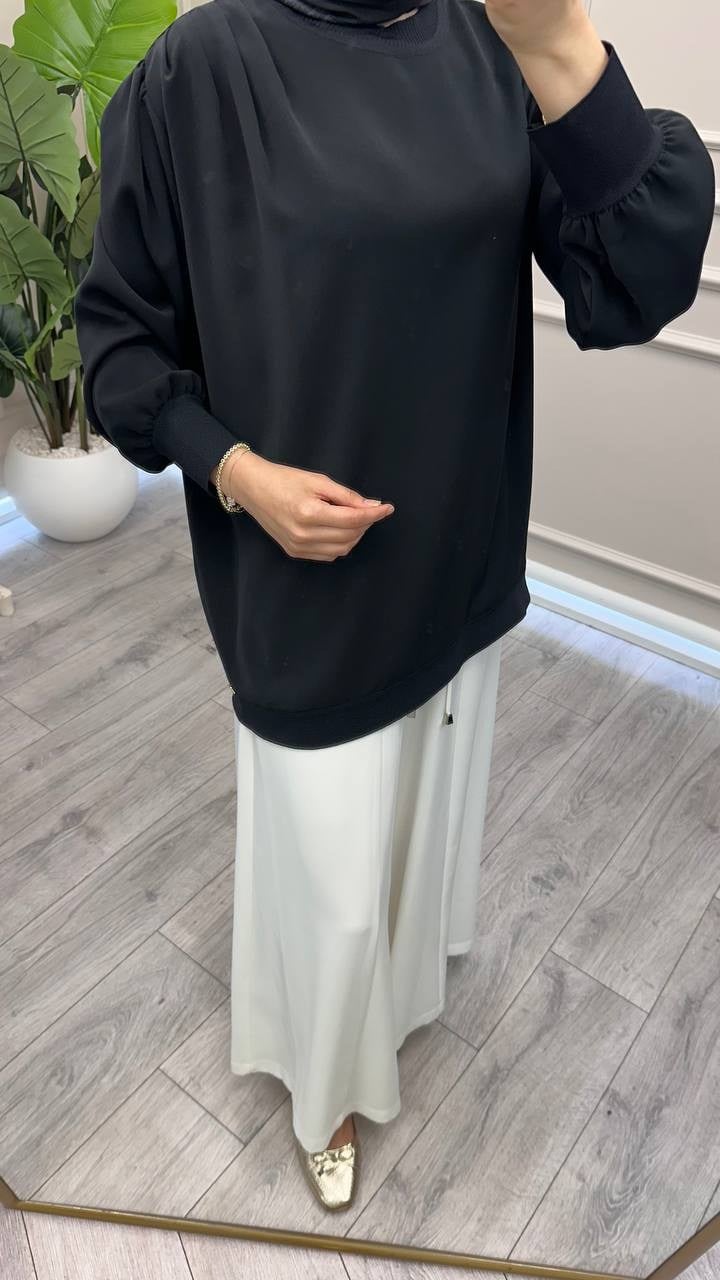 Ghisa 4710T4488 Siyah Krep Kumaş Tunik