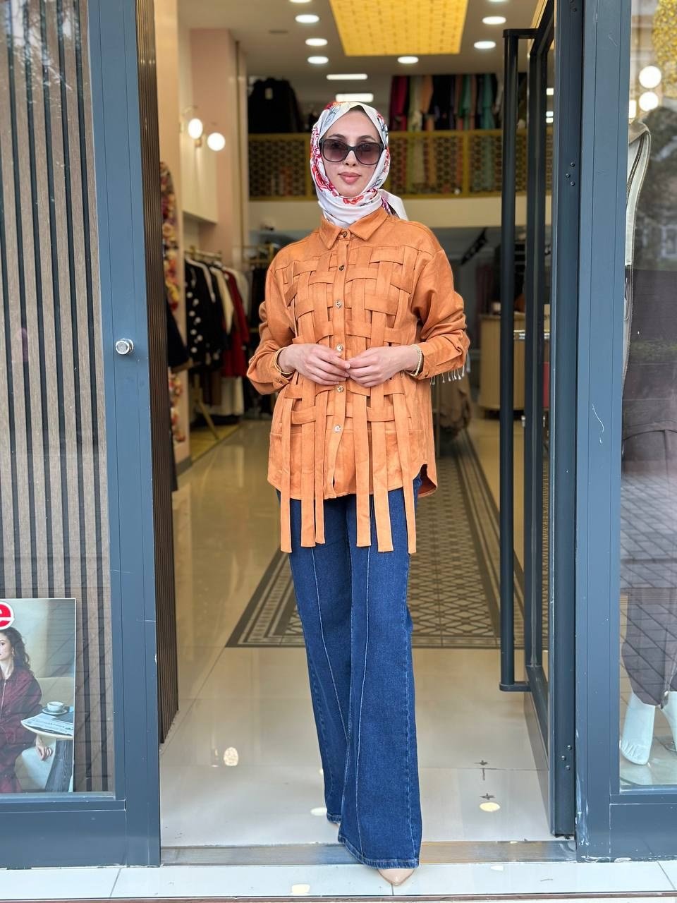 Ghisa 4711G4482 Oranje Kafes Kadife Gömlek