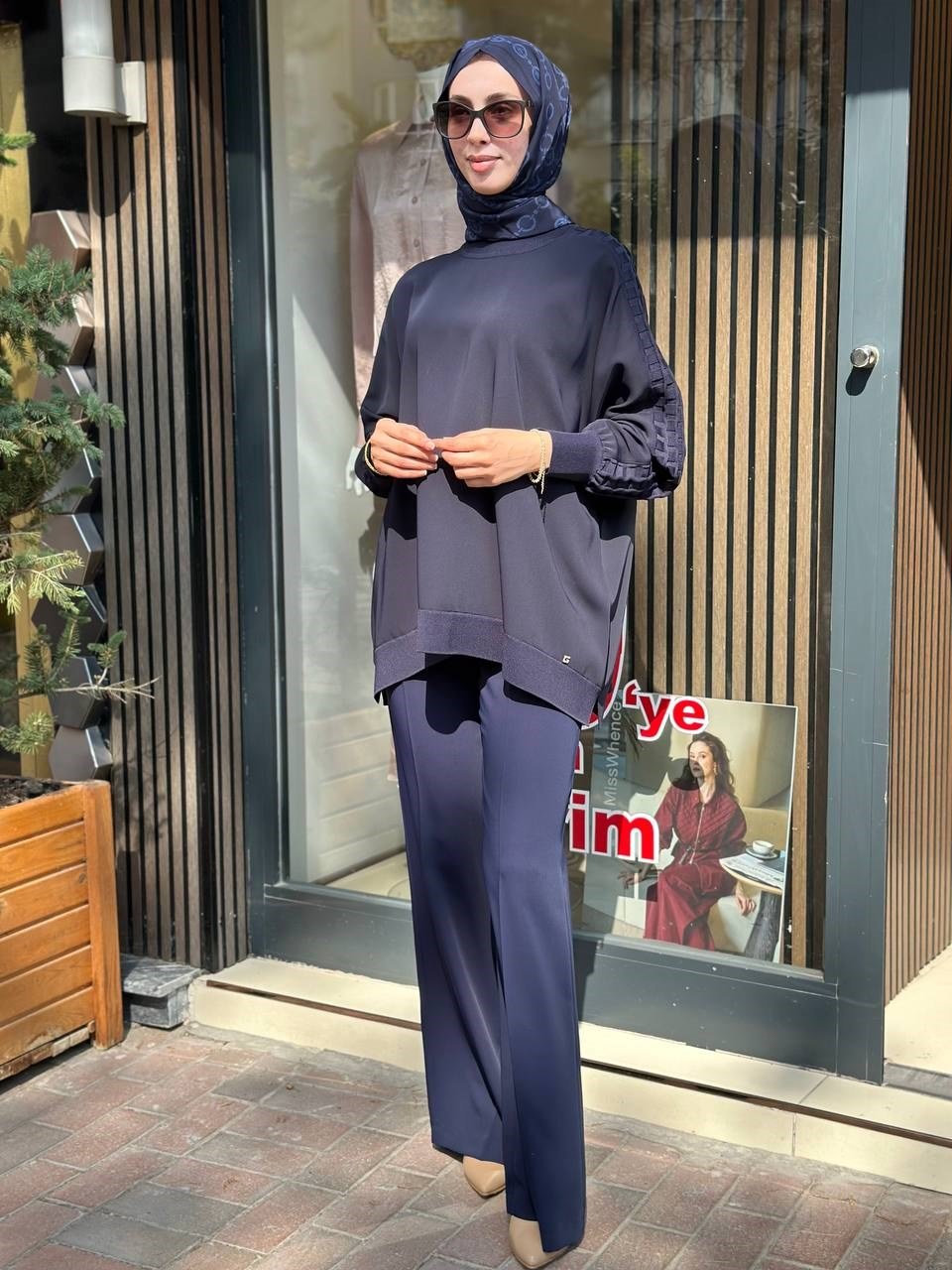 Ghisa 4730T4468 Lacivert Kolları Merserize Detaylı Tunik