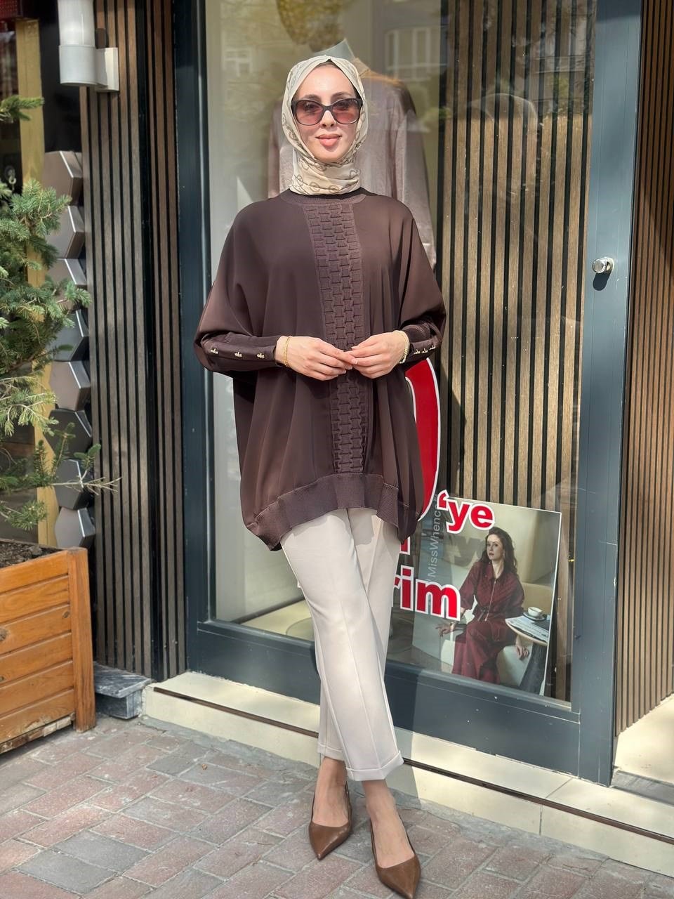 Ghisa 4730T4491 Kahve Düğme Ve Merserize Detaylı Tunik 