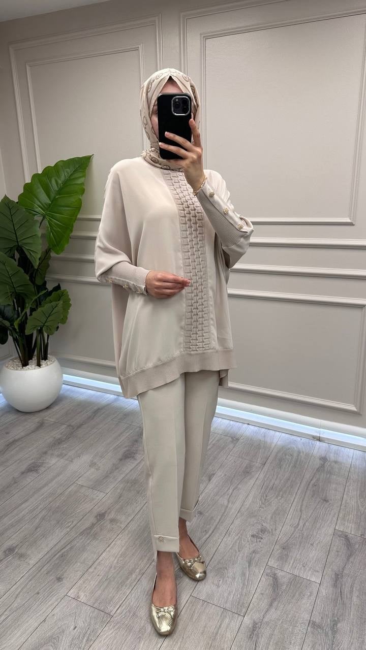 Ghisa 4730T4491 Taş Düğme Ve Merserize Detaylı Tunik 