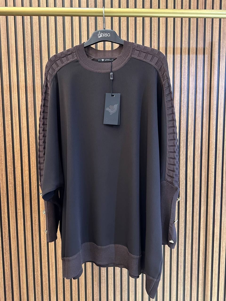 Ghisa 4730T4492 Kahve Örgü Kol Detaylı Oversize Tunik