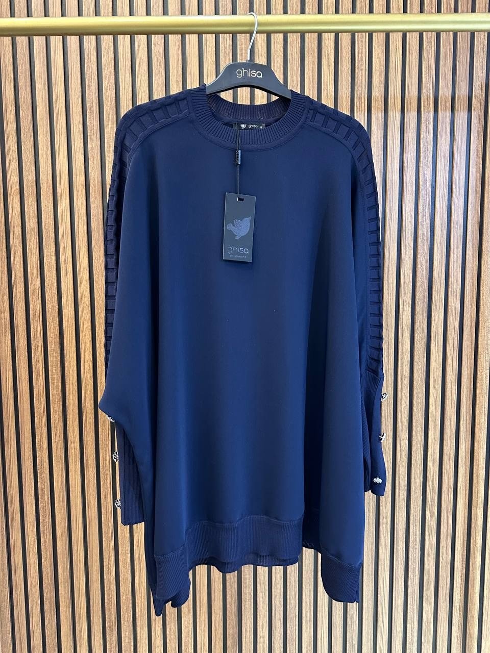Ghisa 4730T4492 Lacivert Örgü Kol Detaylı Oversize Tunik