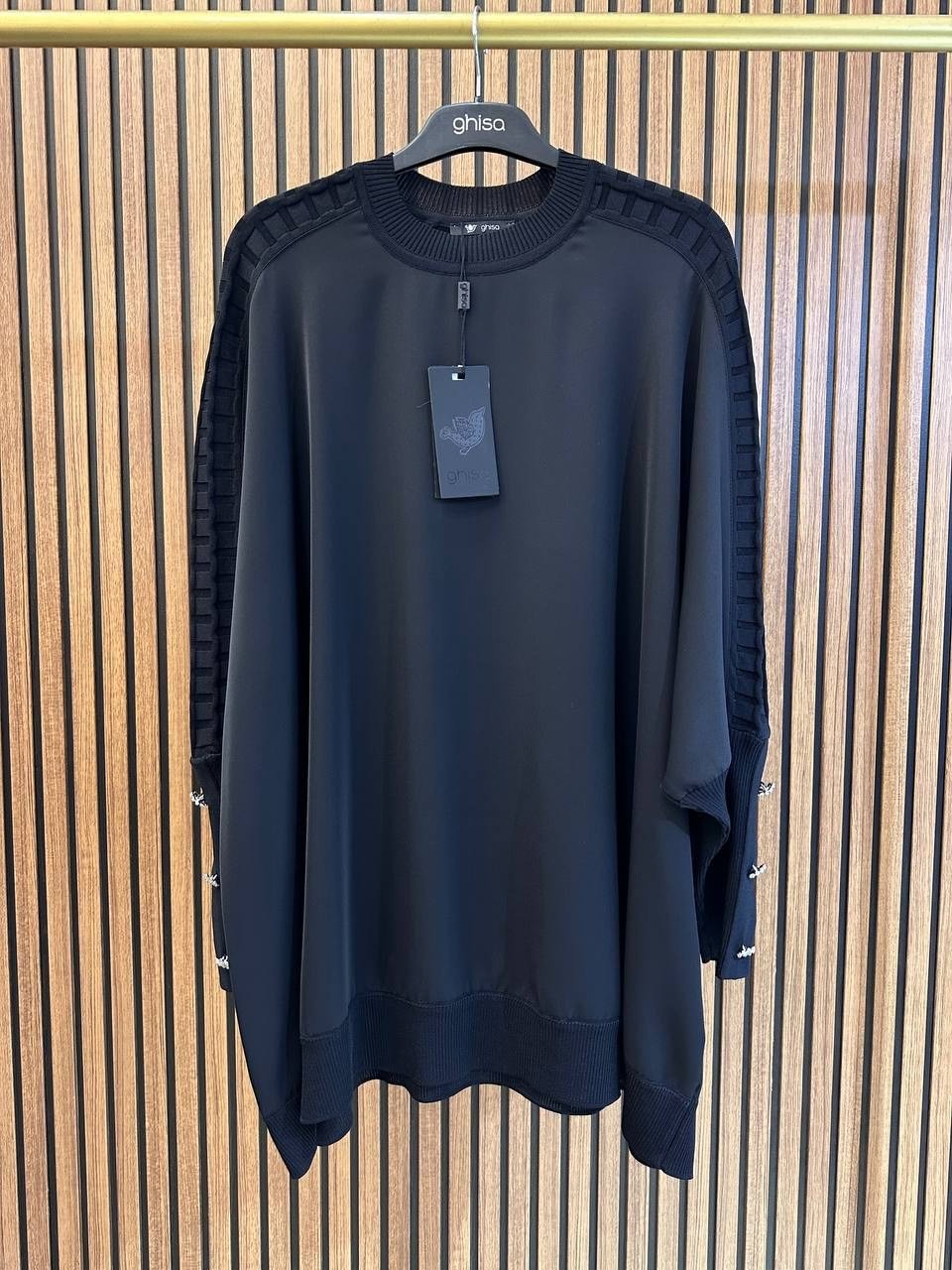 Ghisa 4730T4492 Siyah Örgü Kol Detaylı Oversize Tunik