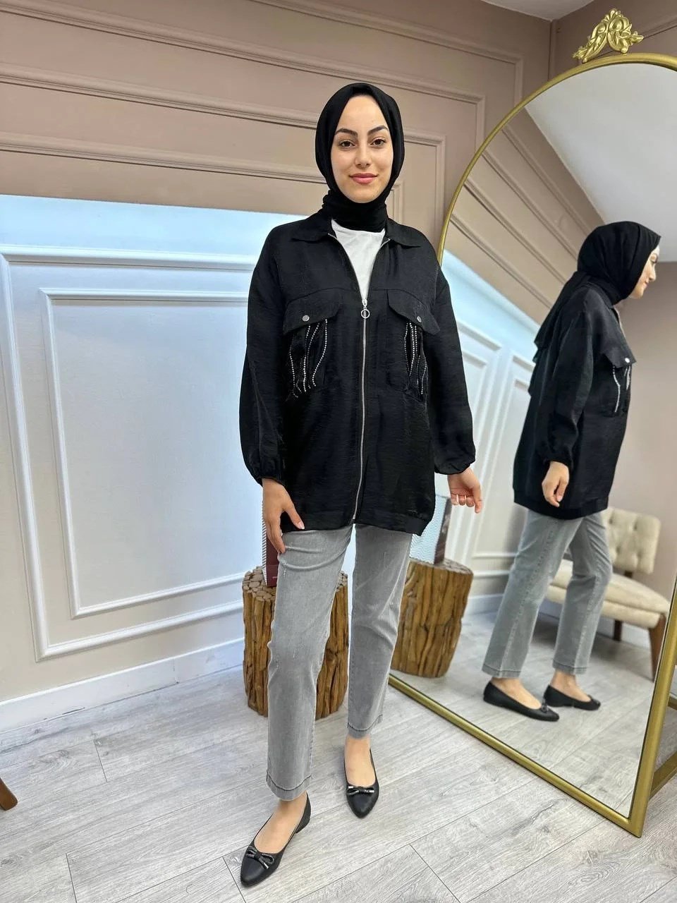 Ghisa 4YGSCKT3418 Siyah Cep Detaylı Ceket