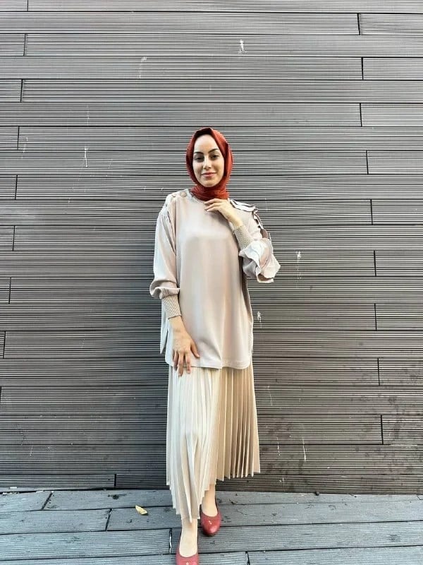 Ghisa 5KGSTNK4481 Bej Kolları Fırfırlı Tunik