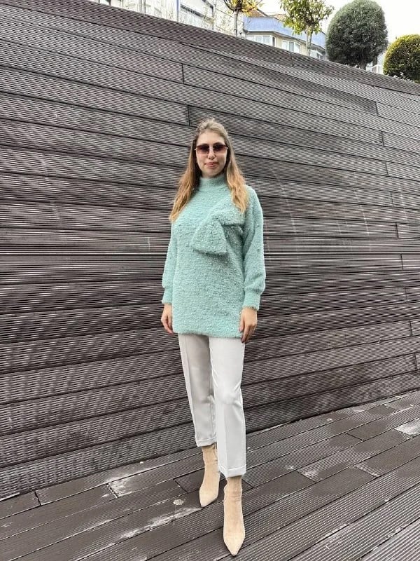 Ghisa 5KGSTNK4750 Yeşil İncili Fiyonk Detaylı Tunik