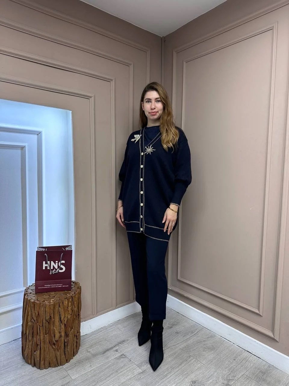 Ghisa 5KOBHRK3698 Lacivert Broş Detaylı Hırka
