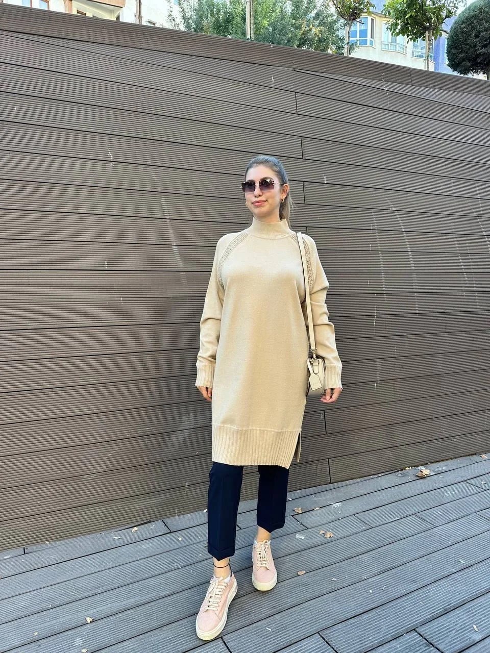 Ghisa 5KOBTNK4391 Camel Yakası Taşlı Triko Tunik