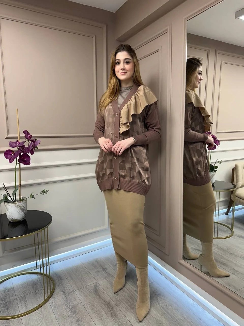 Ghisa 5KÖRHRK3603 Vizon Üçgen Desenli Hırka