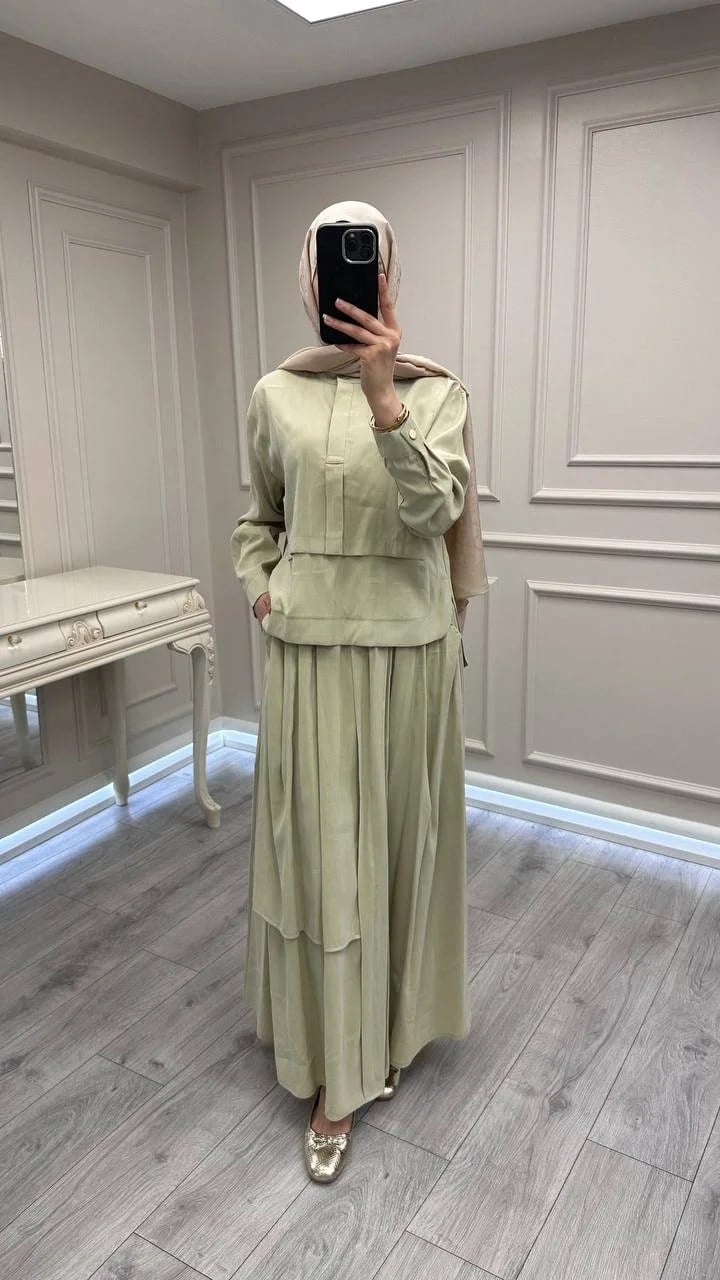 Hilay HLY0126Y101.007 Adaçayı Bianca Allerli Asimetrik Etekli Takım