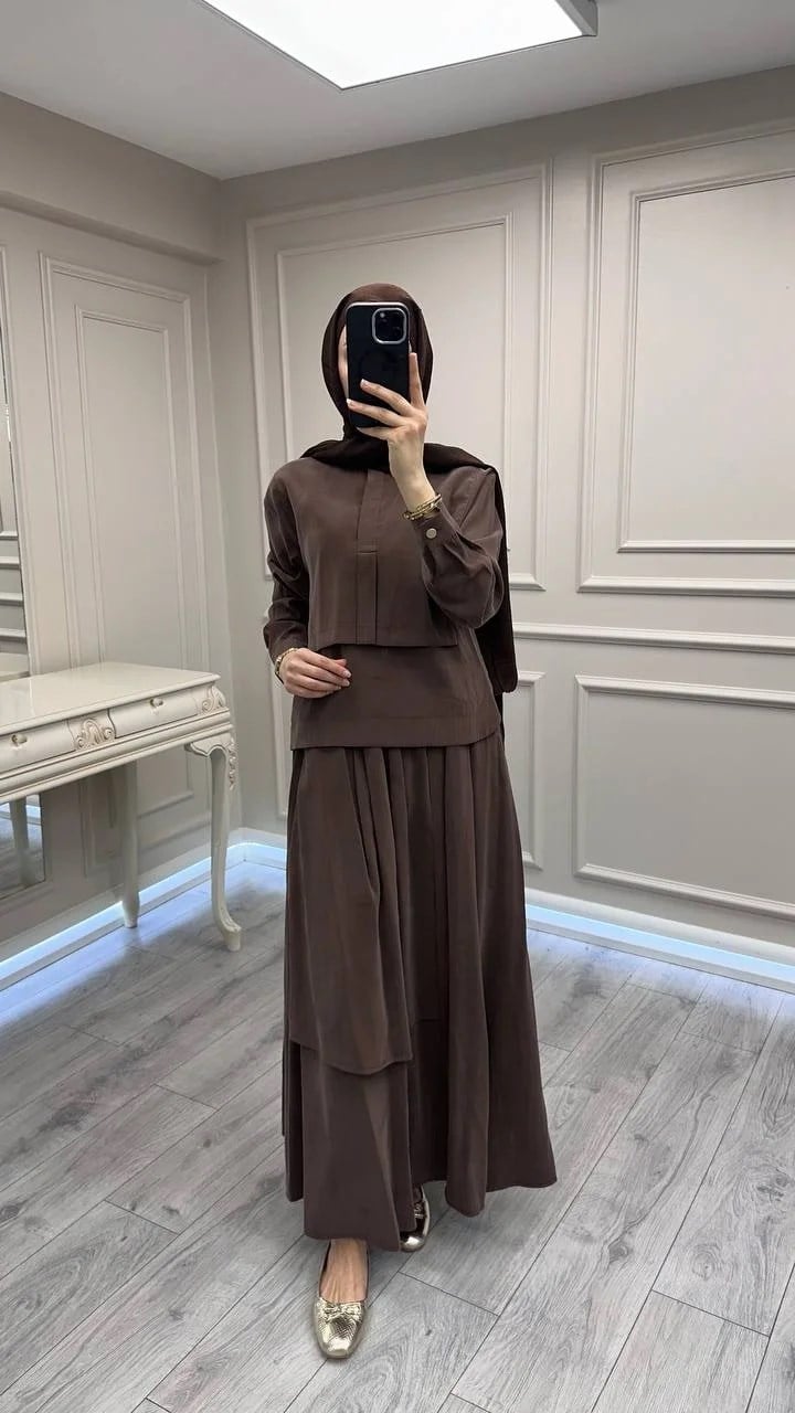 Hilay HLY0126Y101.007 Kahve Bianca Allerli Asimetrik Etekli Takım