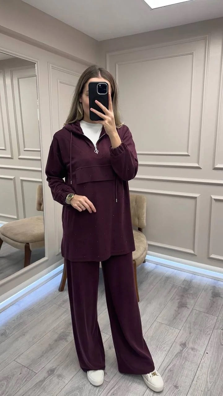 HNS HNS1111 Bordo Pul Detaylı İkili Takım
