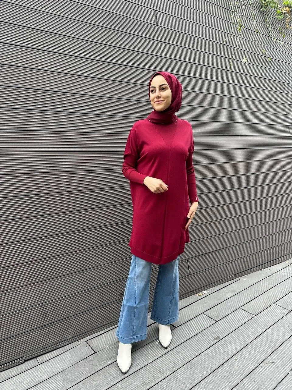 İnvee 6166 Bordo Uzun Triko
