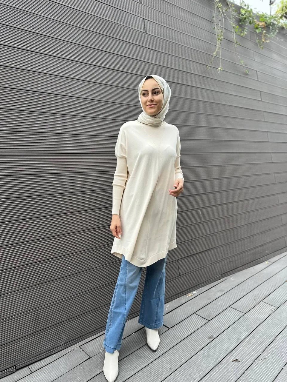 İnvee 6166 Vanilya Uzun Triko