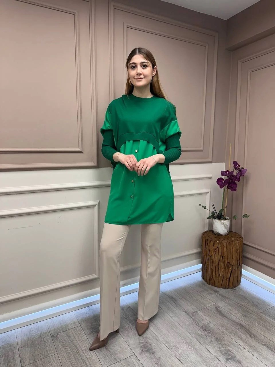 İnvee 6883 Benetton Eteği Gömlek Detaylı Triko