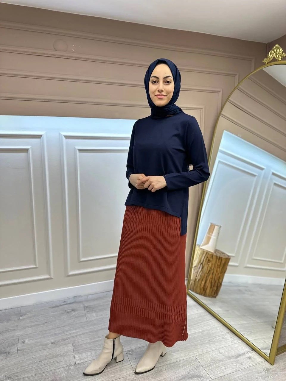 İnvee 6902 Lacivert Kolu Düz Önü Kısa Arkası Uzun Triko