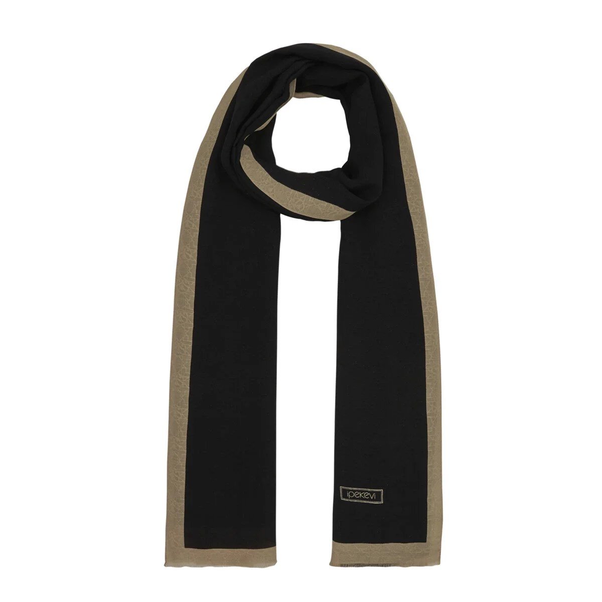 İpekevi 04356 Siyah Bej Dört Mevsim Monogram Şal