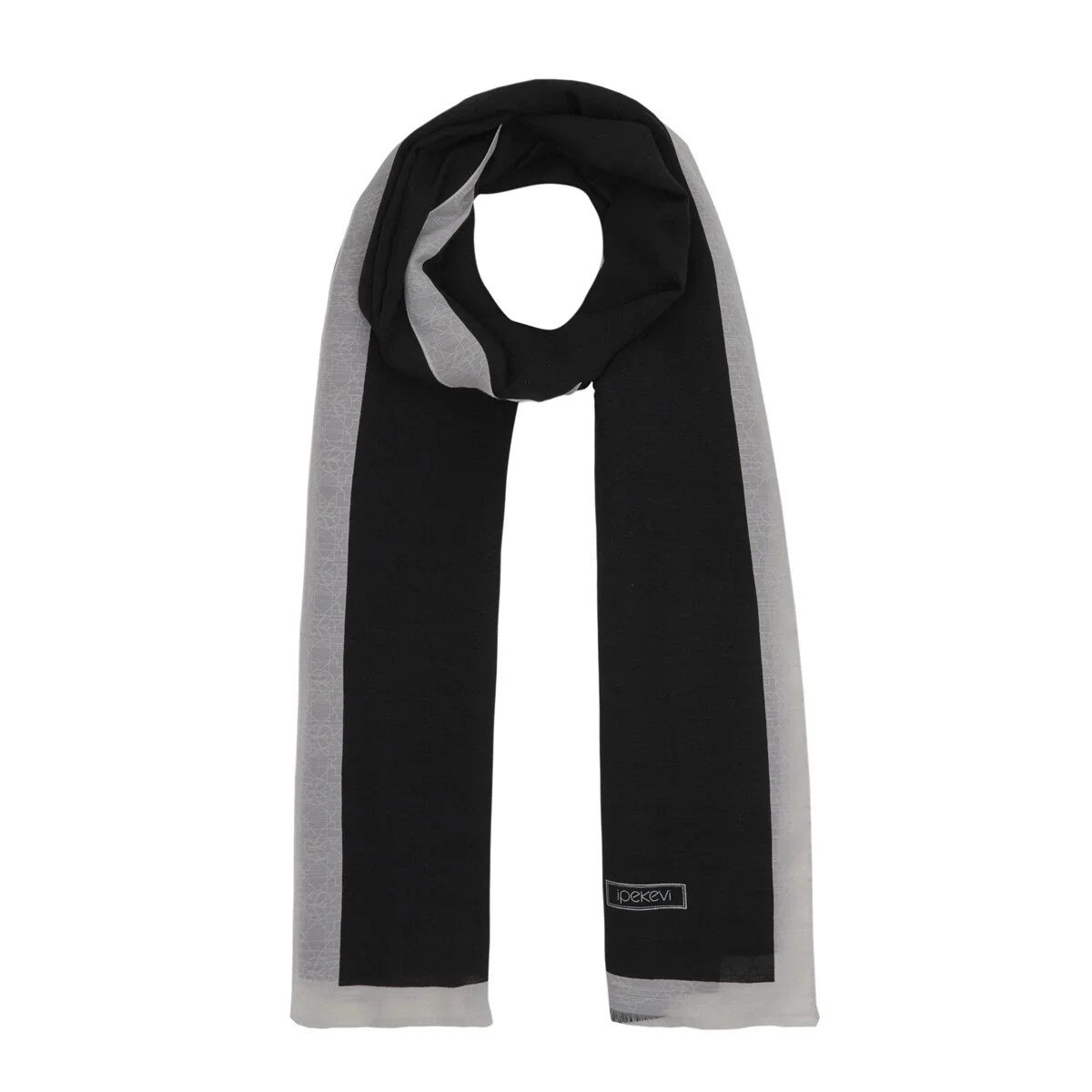 İpekevi 04356 Siyah Beyaz Dört Mevsim Monogram Şal