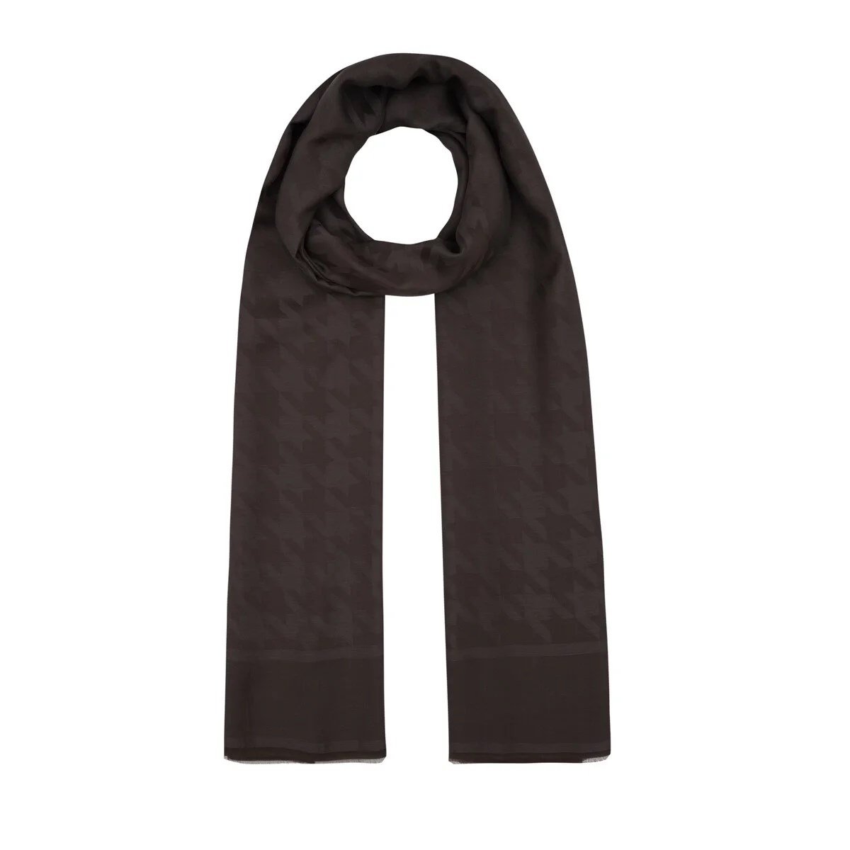 İpekevi 04390 Acı Kahve Dört Mevsim Kazayağı Desenli Monogram Şal