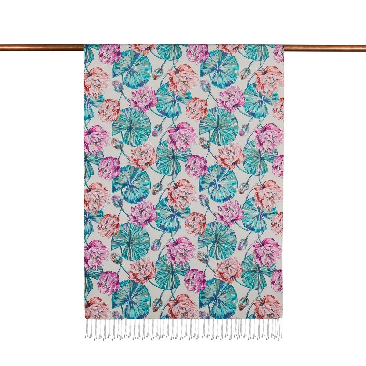 İpekevi 07798 Pembe Lotus Desenli İpek Şal