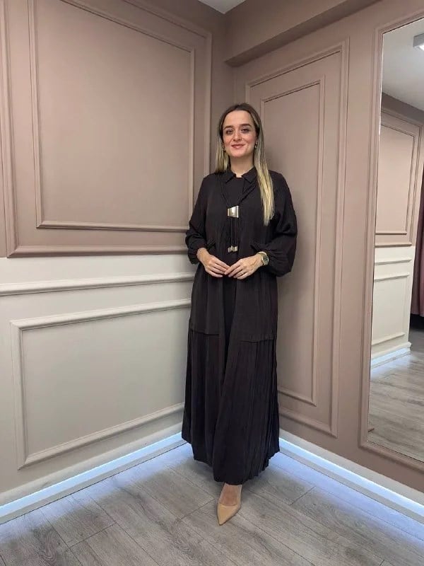 Lissmore 6023 Kahverengi Yaka Detaylı Elbise