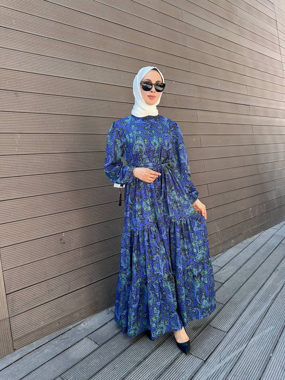 Merwish MRW1694 Lacivert Bloom Serisi Elbise