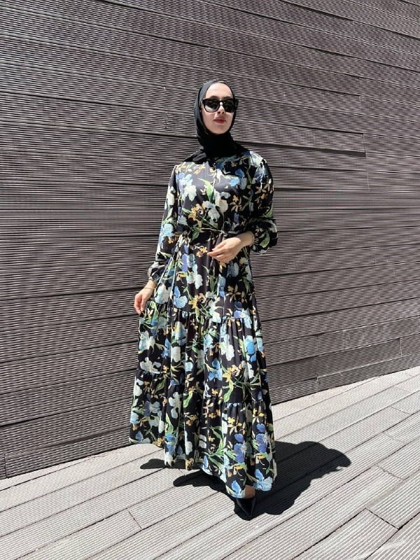 Merwish MRW1706 Siyah Bloom Serisi Elbise