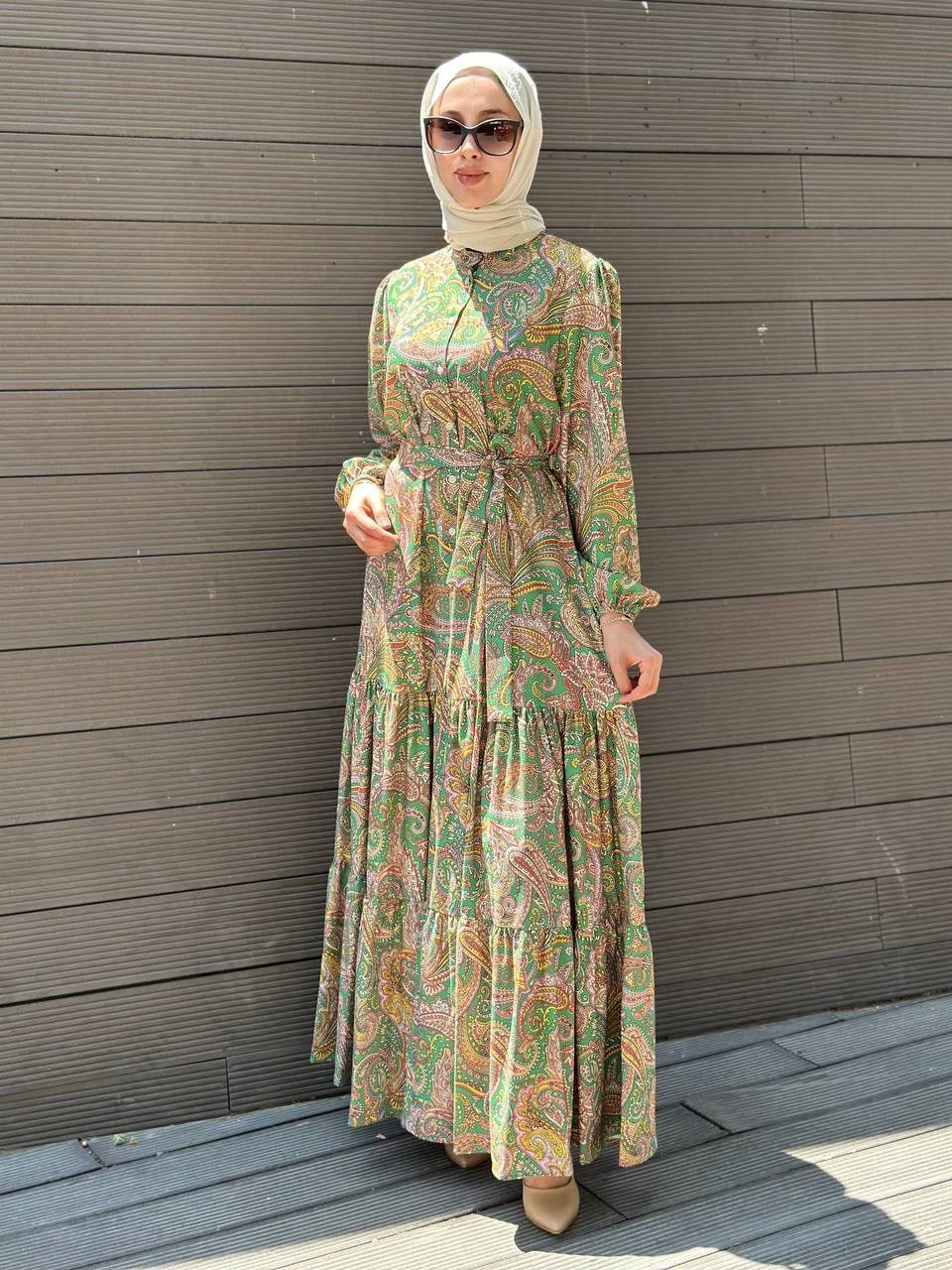 Merwish MRW1749 Yeşil Bloom Serisi Elbise