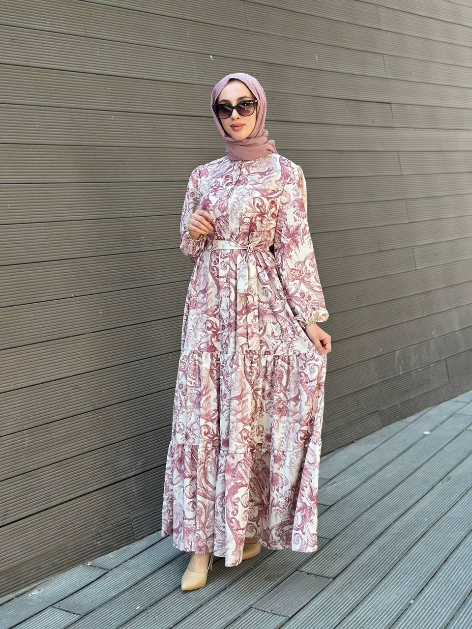 Merwish MRW1758 Bordo Bloom Serisi Elbise