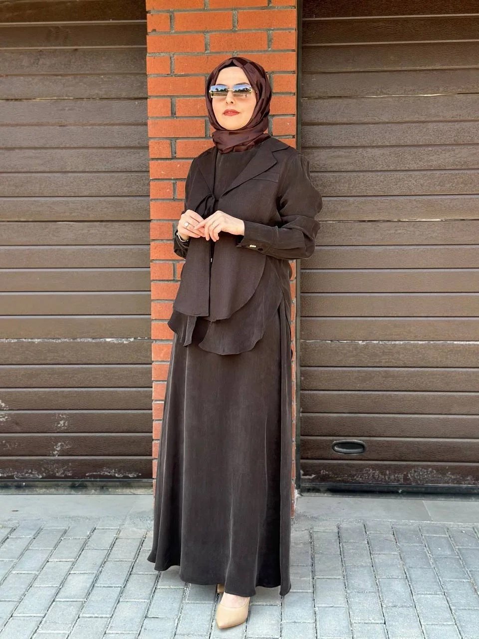 Miss Dalida 2260262 Kakao Bağlama Detaylı Keten Ceket - Elbise Takımı