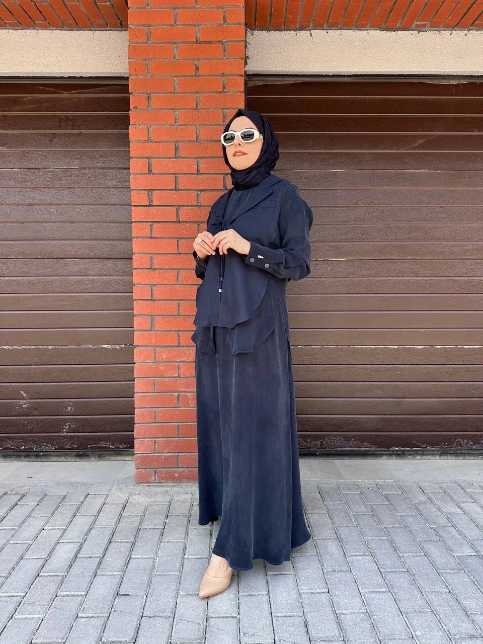 Miss Dalida 2260262 Lacivert Bağlama Detaylı Keten Ceket - Elbise Takımı